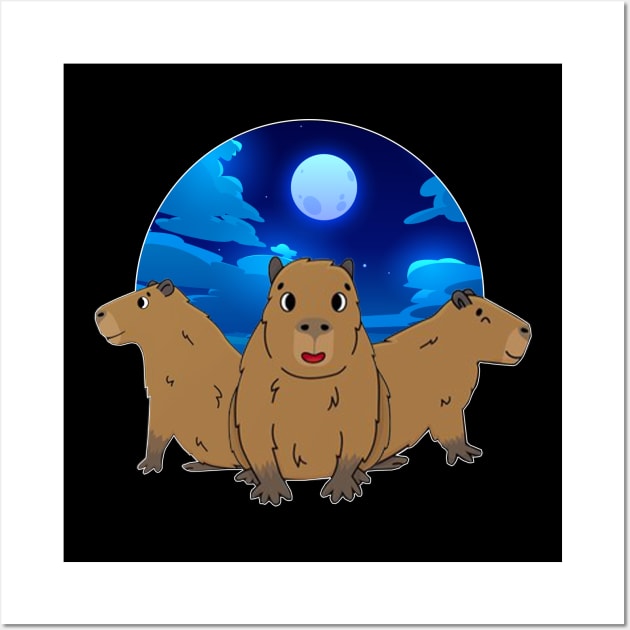 Funny Capybaras design - Three Moon Capybaras - gift idea for Capybaras & Moon lovers Wall Art by HBart